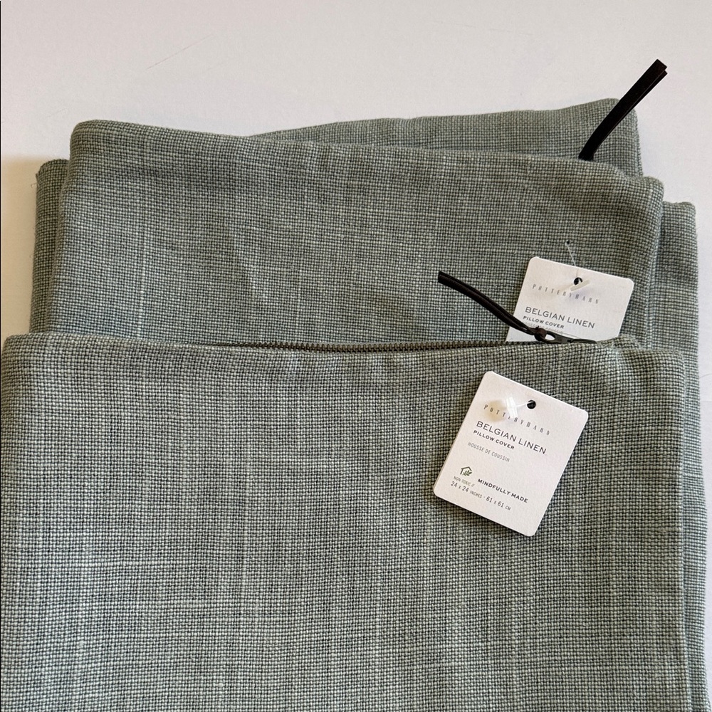 Pottery Barn  NWT Agave/ Sage Belgian Linen Pillow covers 24x24 Set of 4